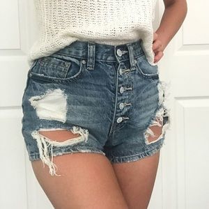 Distressed high waisted shorts